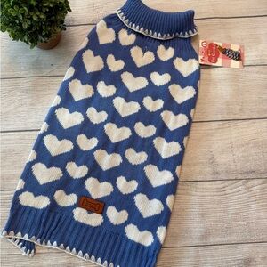 Blue & White Heart Knit Dog Sweater - Cozy Pet Pullover